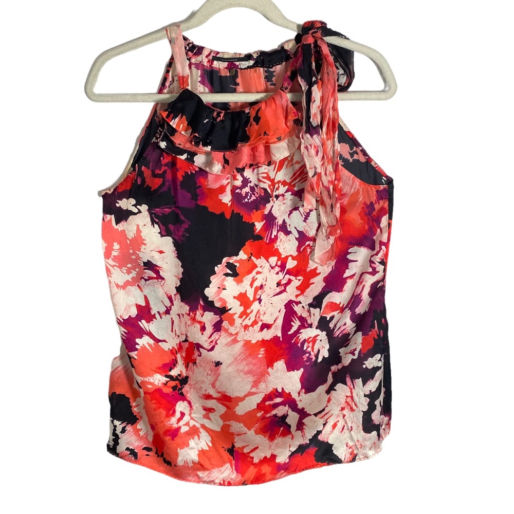Elie Tahari Womens Sz Small Floral Bow Tie 100% Silk Halter Sleeveless Blouse